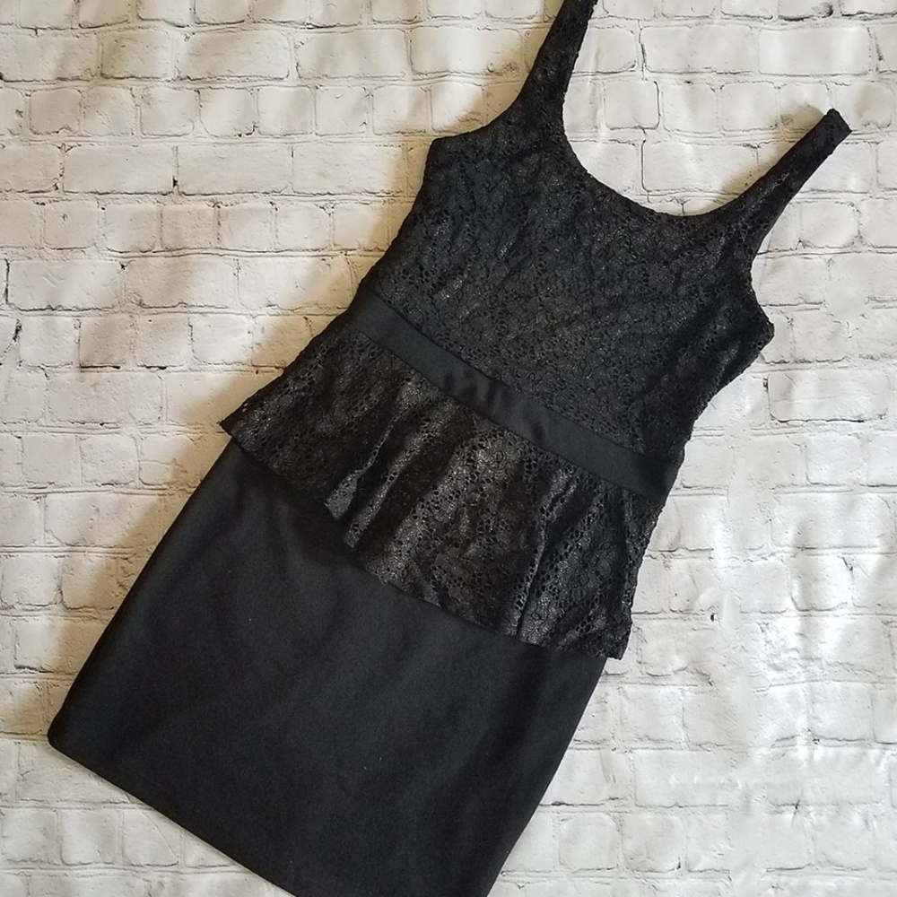 Soprano Black Glitter Peplum Dress